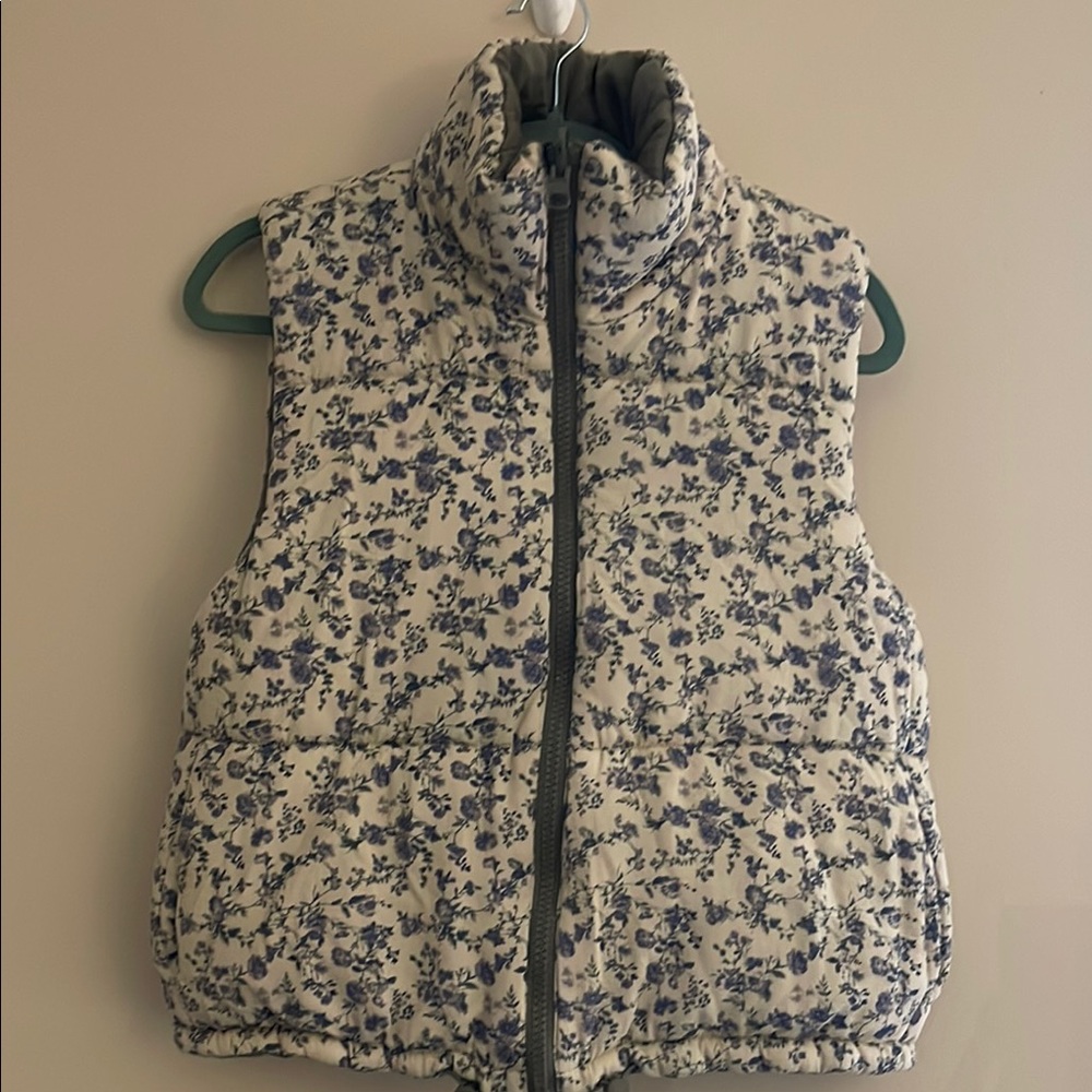 Floral Kids Puffer Vest - White and Blue